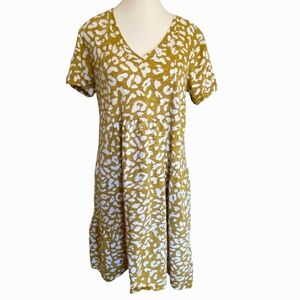 Foil Womens Cotton Ruffled Tier Yellow Leopard Print Oversized  Dress-Sz-S